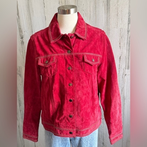 Red Suede Jacket Beaded Details western Large boho‎ See description - Picture 1 of 11